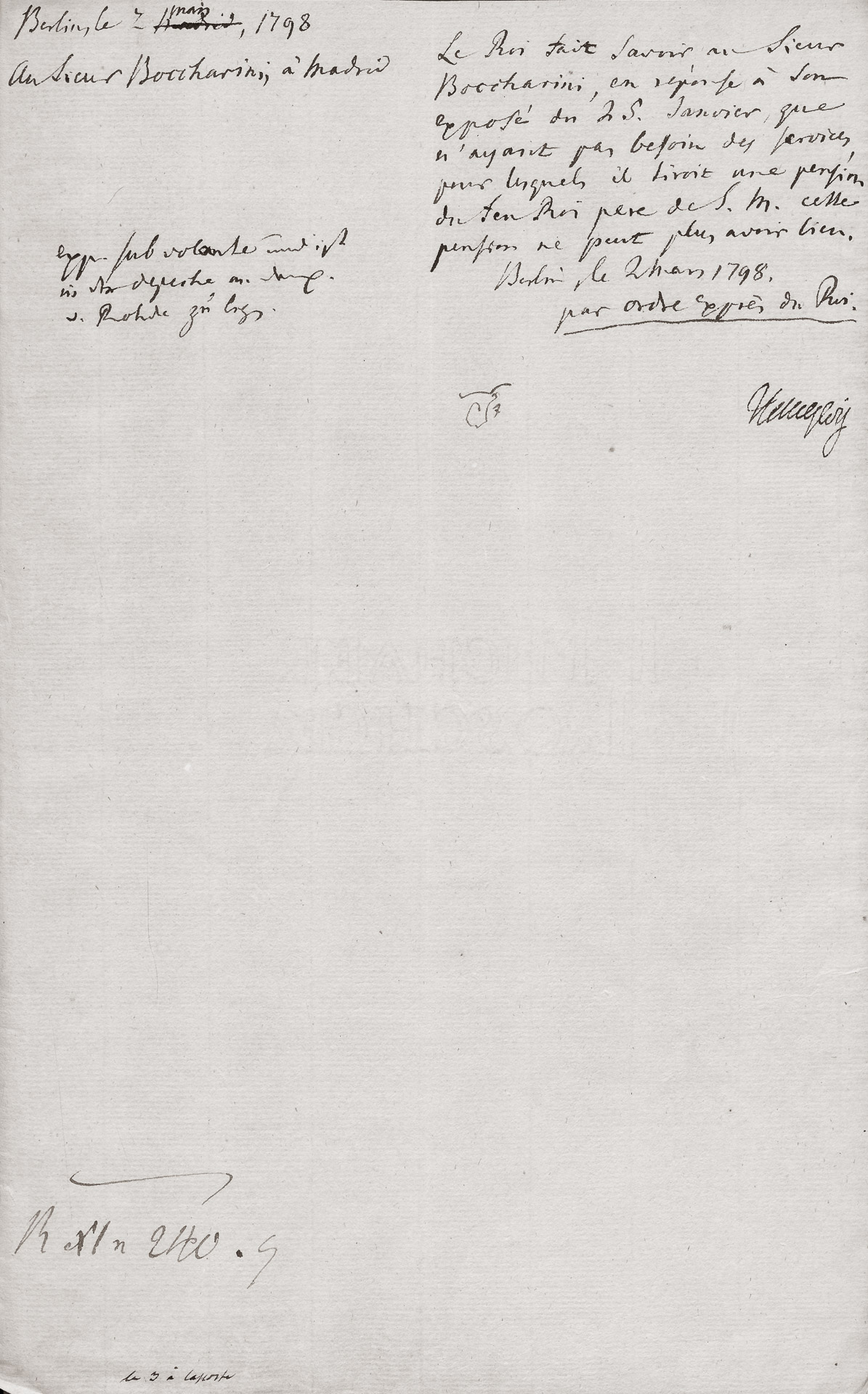 Absage von König Friedrich Wilhelm III vom 25. März 1798