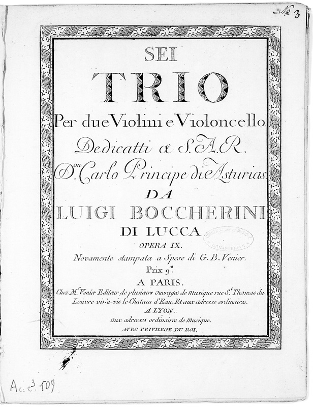 Erstausgabe Sechs Trios fuer zwei Violinen Violoncello op